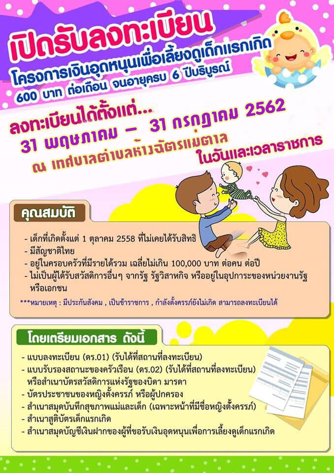 เปิดรับลงทะเบียนเงินอุดหนุนเด็กแรกเกิด 62